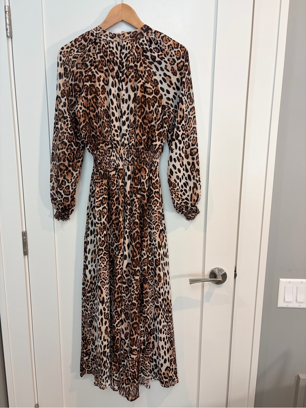 Lark + Grey Leopard Print Smocked Maxi Dress – Size Medium